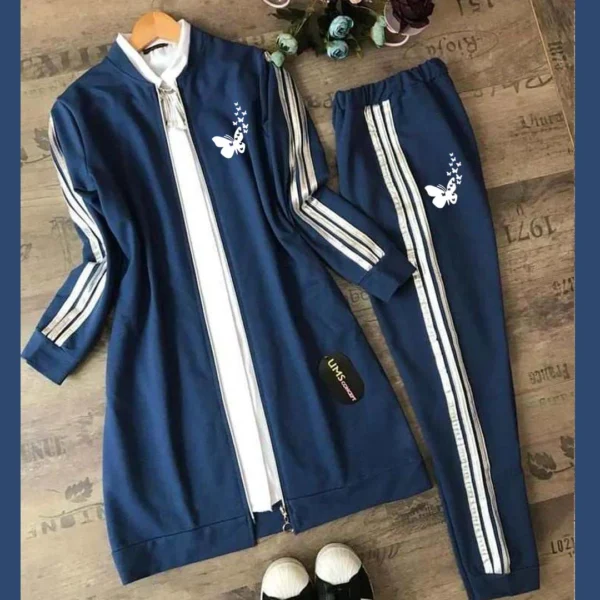Butterfly Printed 3-Stripe Style Winter 2-Pcs Tracksuit For Her. D-11 - Image 4