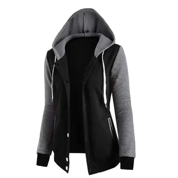 Trendy Contrast Sleeves Button Style Winter Hoodie For Her. - Image 2
