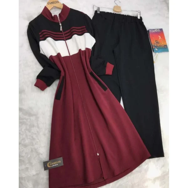 Stripe Style Patch-Work Long Winter Tracksuit. - Image 3