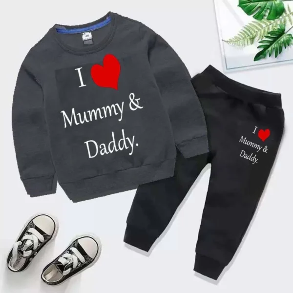 Trendy Shop Kids Printed I love Mummy and Daddy Sweat-Shirt Style Track-Suit. - Image 7