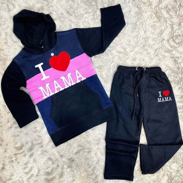 Trendy Shop Kids I Love Mama Pull Over Printed Pull-Over Hoodie Style Track-Suit. - Image 2
