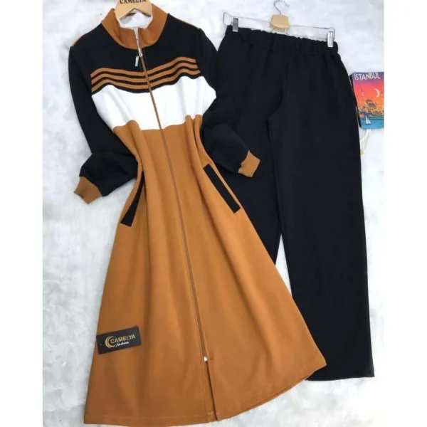 Stripe Style Patch-Work Long Winter Tracksuit. - Image 4