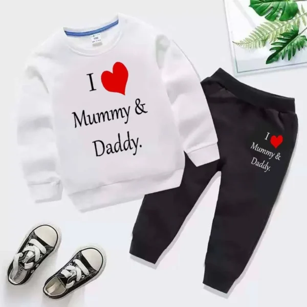 Trendy Shop Kids Printed I love Mummy and Daddy Sweat-Shirt Style Track-Suit. - Image 8