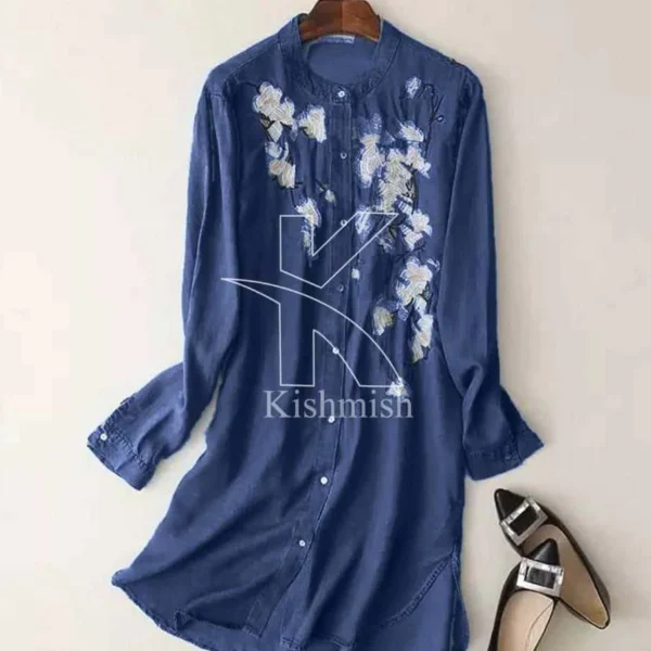 Denim Flower Embroidery Shirt For Winter's D-5.
