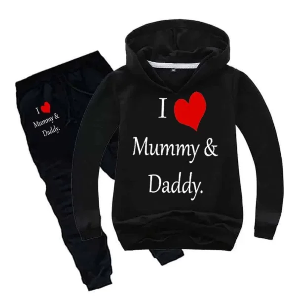 Trendy Shop Kids I love Mummy and Daddy Printed Hoodie Style Track-Suit. - Image 3