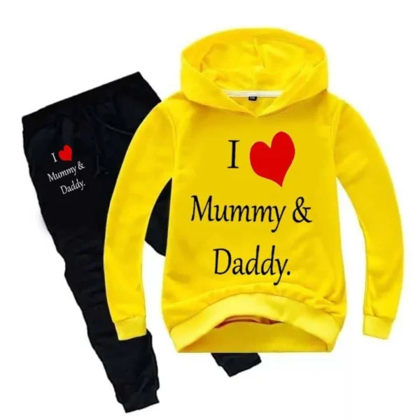 Trendy Shop Kids I love Mummy and Daddy Printed Hoodie Style Track-Suit. - Image 2