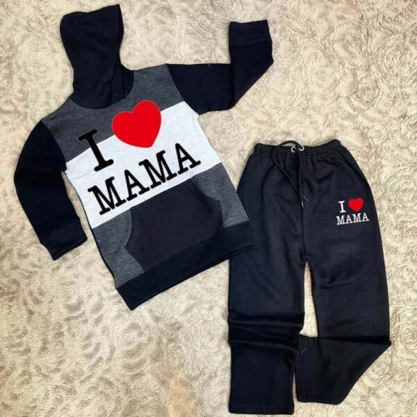 Trendy Shop Kids I Love Mama Pull Over Printed Pull-Over Hoodie Style Track-Suit. - Image 3