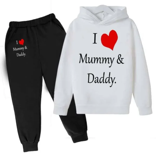 Trendy Shop Kids I love Mummy and Daddy Printed Hoodie Style Track-Suit. - Image 4