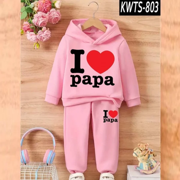 Trendy Shop  I love PAPA Kids Hoodie Style 2-Pcs Winter Track-Suit. KWTS-803 - Image 6
