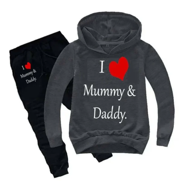 Trendy Shop Kids I love Mummy and Daddy Printed Hoodie Style Track-Suit. - Image 6