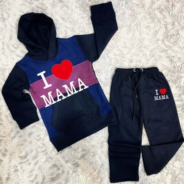 Trendy Shop Kids I Love Mama Pull Over Printed Pull-Over Hoodie Style Track-Suit. - Image 4