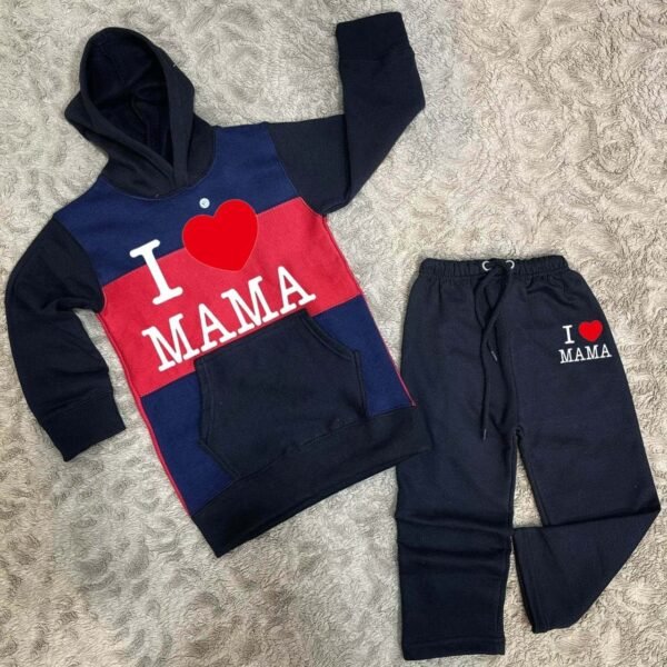 Trendy Shop Kids I Love Mama Pull Over Printed Pull-Over Hoodie Style Track-Suit. - Image 5