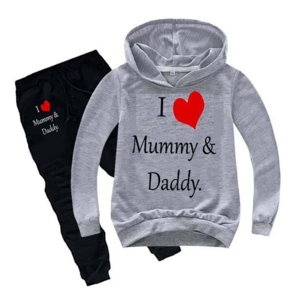 Trendy Shop Kids I love Mummy and Daddy Printed Hoodie Style Track-Suit. - Image 7
