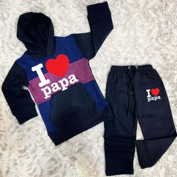 Trendy Shop Kids I Love Papa Pull Over Printed Pull-Over Hoodie Style Track-Suit. - Image 5