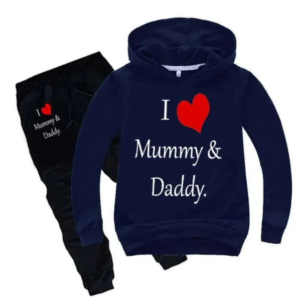 Trendy Shop Kids I love Mummy and Daddy Printed Hoodie Style Track-Suit. - Image 8