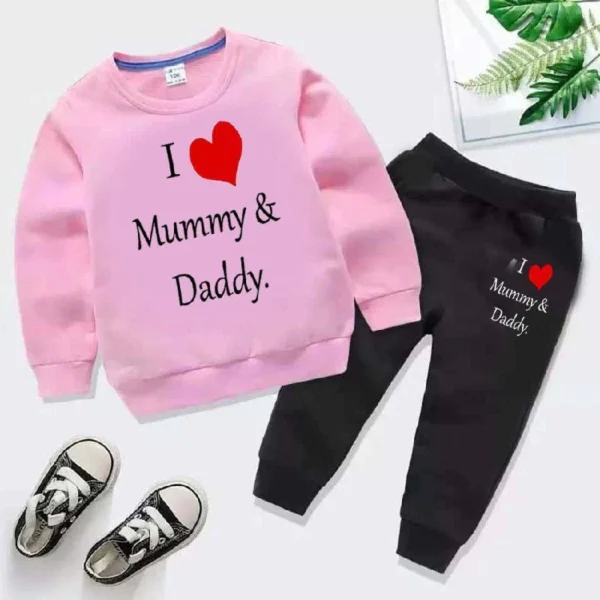 Trendy Shop Kids Printed I love Mummy and Daddy Sweat-Shirt Style Track-Suit. - Image 10