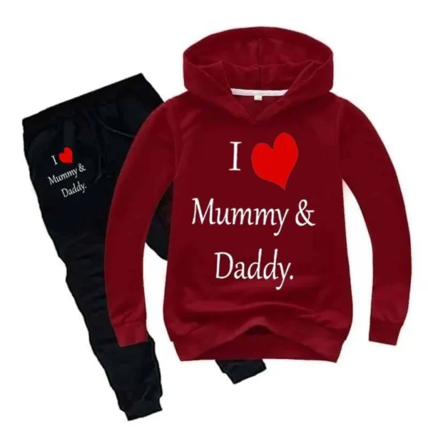 Trendy Shop Kids I love Mummy and Daddy Printed Hoodie Style Track-Suit. - Image 10