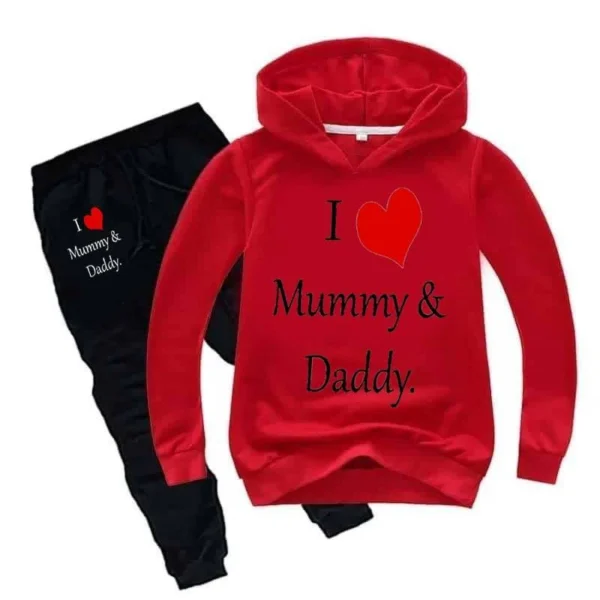 Trendy Shop Kids I love Mummy and Daddy Printed Hoodie Style Track-Suit. - Image 9