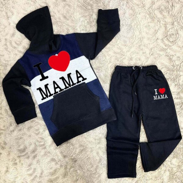 Trendy Shop Kids I Love Mama Pull Over Printed Pull-Over Hoodie Style Track-Suit. - Image 6