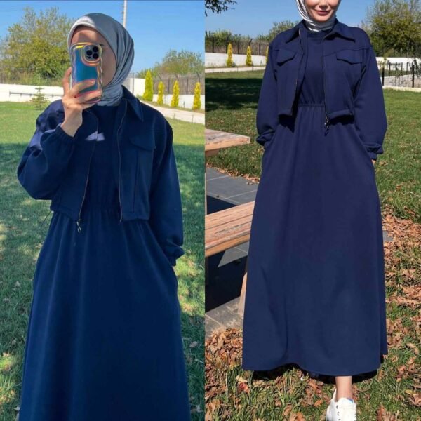 Trendy Drop Shoulder Short Jacket Maxi Style 2-Pcs Winter Co-Ord Set. WWTS-15 - Image 2