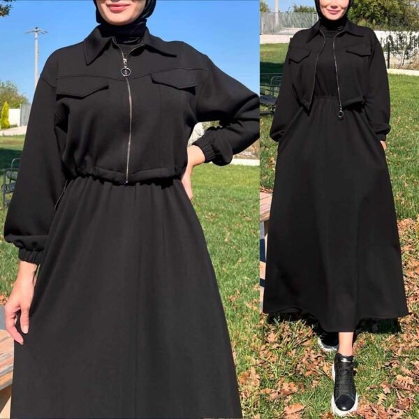 Trendy Drop Shoulder Short Jacket Maxi Style 2-Pcs Winter Co-Ord Set. WWTS-15 - Image 4