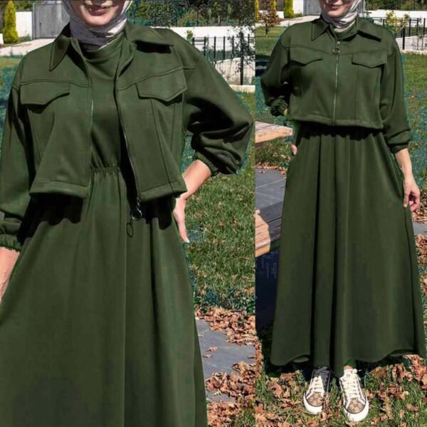 Trendy Drop Shoulder Short Jacket Maxi Style 2-Pcs Winter Co-Ord Set. WWTS-15 - Image 5