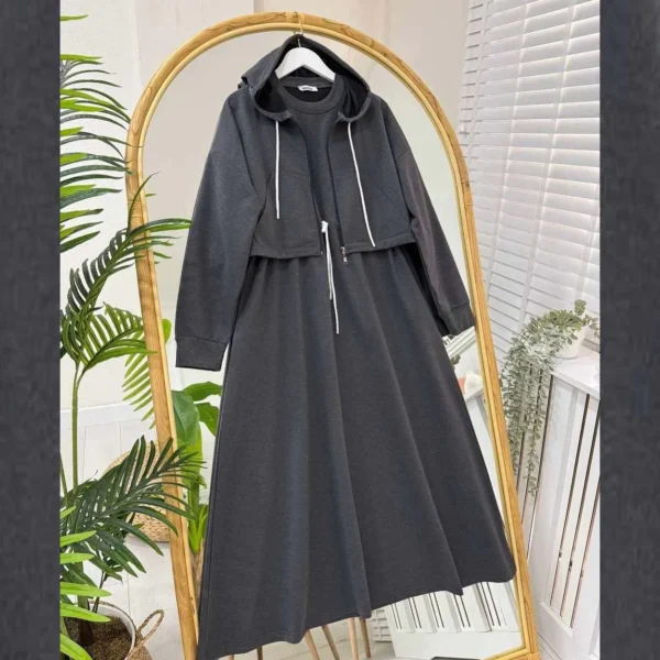 Trendy Drop Shoulder Short Hooded Maxi Style 2-Pcs Winter Co-Ord Set. WWTS-16 V2 - Image 4