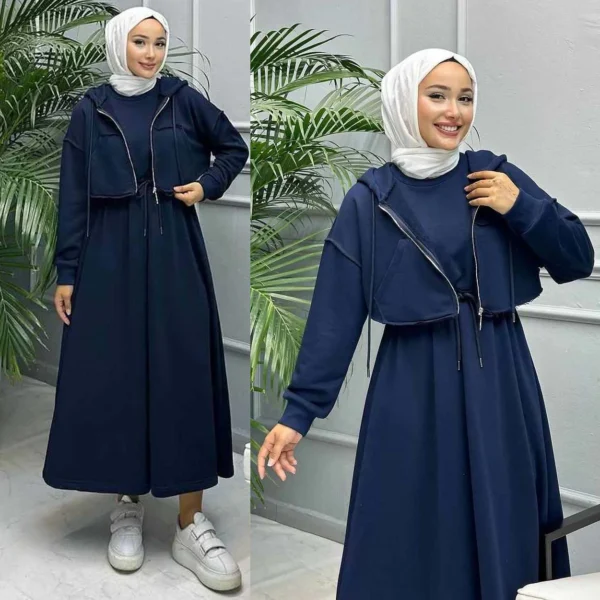 Trendy Drop Shoulder Short Hooded Maxi Style 2-Pcs Winter Co-Ord Set. WWTS-16 - Image 3