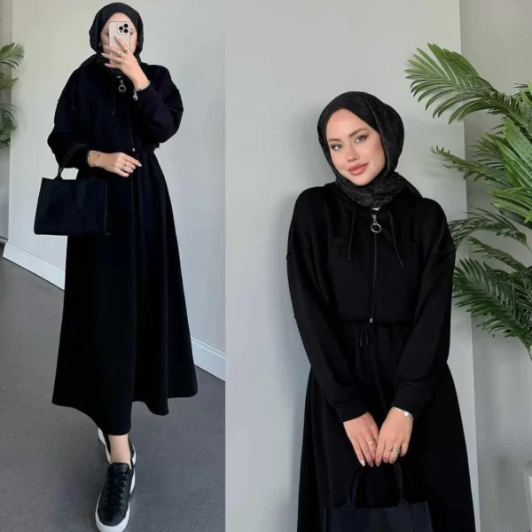Trendy Drop Shoulder Short Hooded Maxi Style 2-Pcs Winter Co-Ord Set. WWTS-16 - Image 2