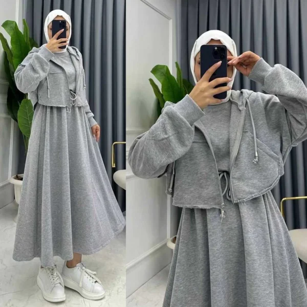 Trendy Drop Shoulder Short Hooded Maxi Style 2-Pcs Winter Co-Ord Set. WWTS-16 - Image 4