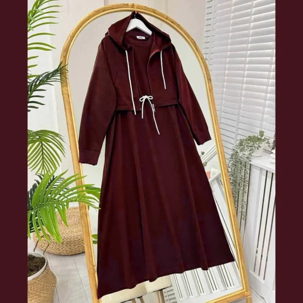 Sale Drop Shoulder Short Hooded Maxi Style 2-Pcs Winter Co-Ord Set. WWTS-16 - Image 5