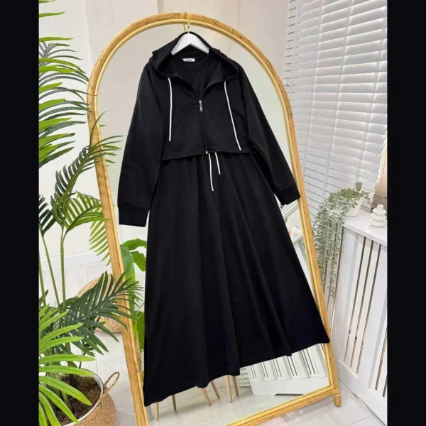 Trendy Drop Shoulder Short Hooded Maxi Style 2-Pcs Winter Co-Ord Set. WWTS-16 V2 - Image 2