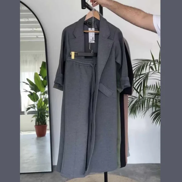 Long Trench Coat Style 2-Pcs Winter Co-Ord Set. WWTS-08 - Image 4