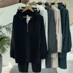 Drop-Shoulder Short Zip Hoodie Style Premium Quality Winter 2-Pcs Tracksuit For Her. WWTS-09  6 sold in last 25 hours
