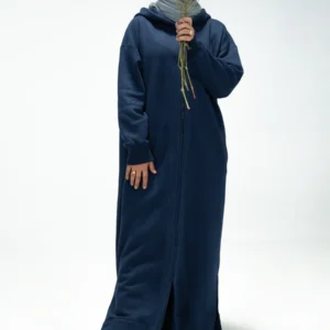Trendy Navy Zipper Hoodie Abaya