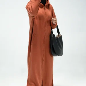Trendy Brown Zipper Hoodie Abaya
