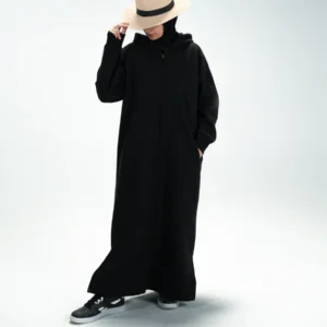 Trendy Black Zipper Hoodie Abaya