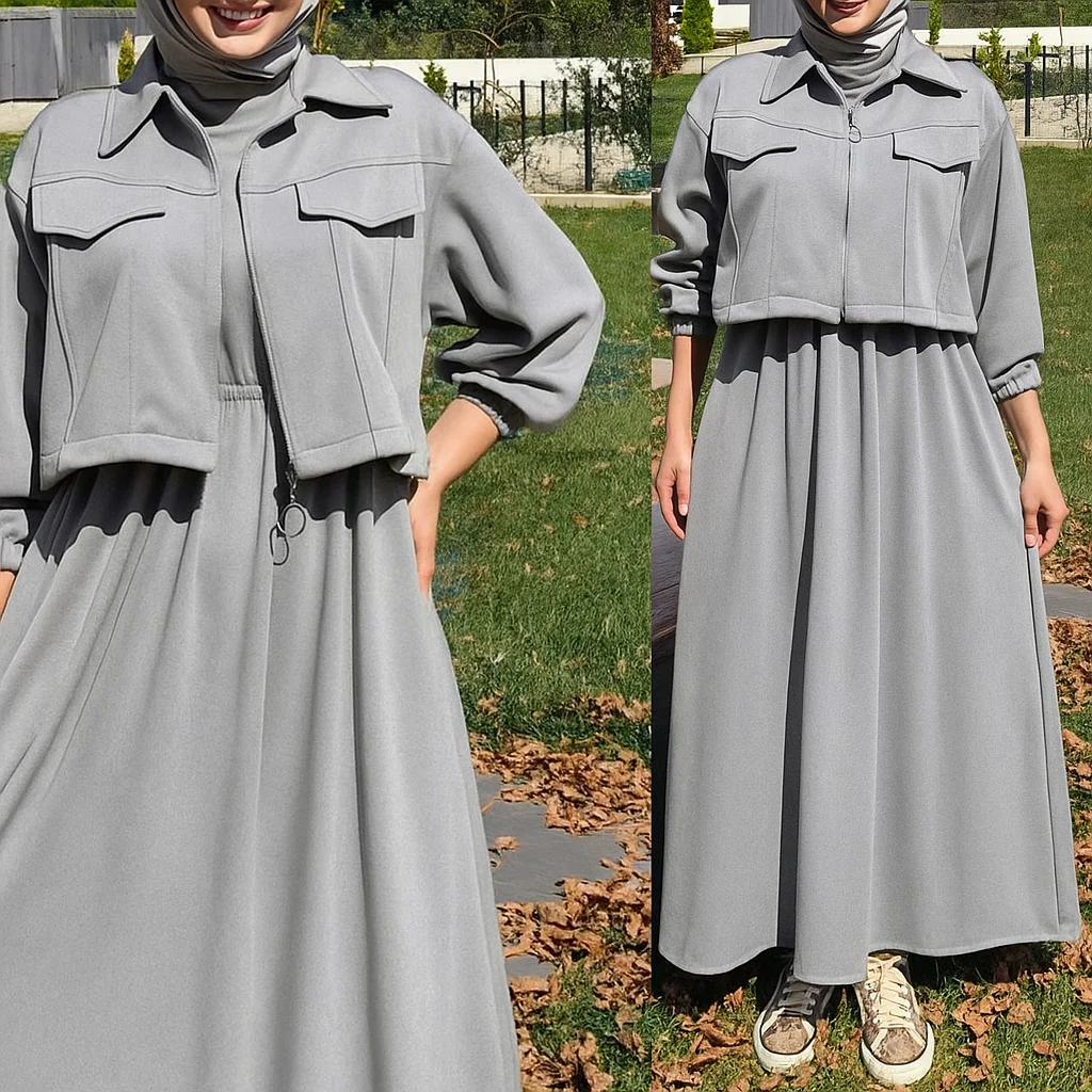 Trendy Drop Shoulder Short Jacket Maxi Style 2-Pcs Winter Co-Ord Set. WWTS-15 - Image 7