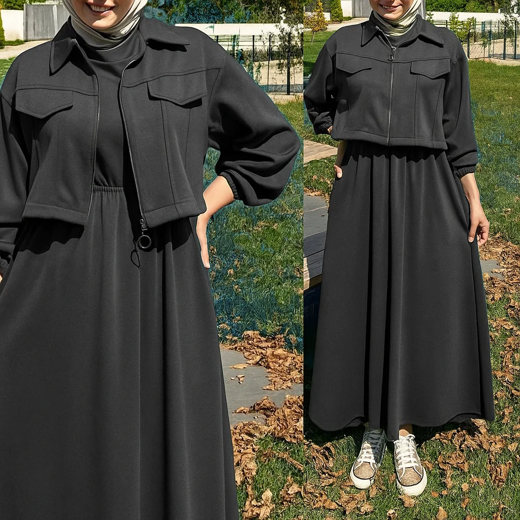 Trendy Drop Shoulder Short Jacket Maxi Style 2-Pcs Winter Co-Ord Set. WWTS-15 - Image 8