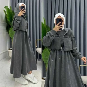 Trendy Drop Shoulder Short Hooded Maxi Style 2-Pcs Winter Co-Ord Set. WWTS-16