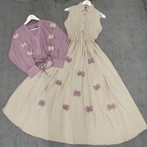 Trendy Wine Bow Embellished Maxi 2-Piece
