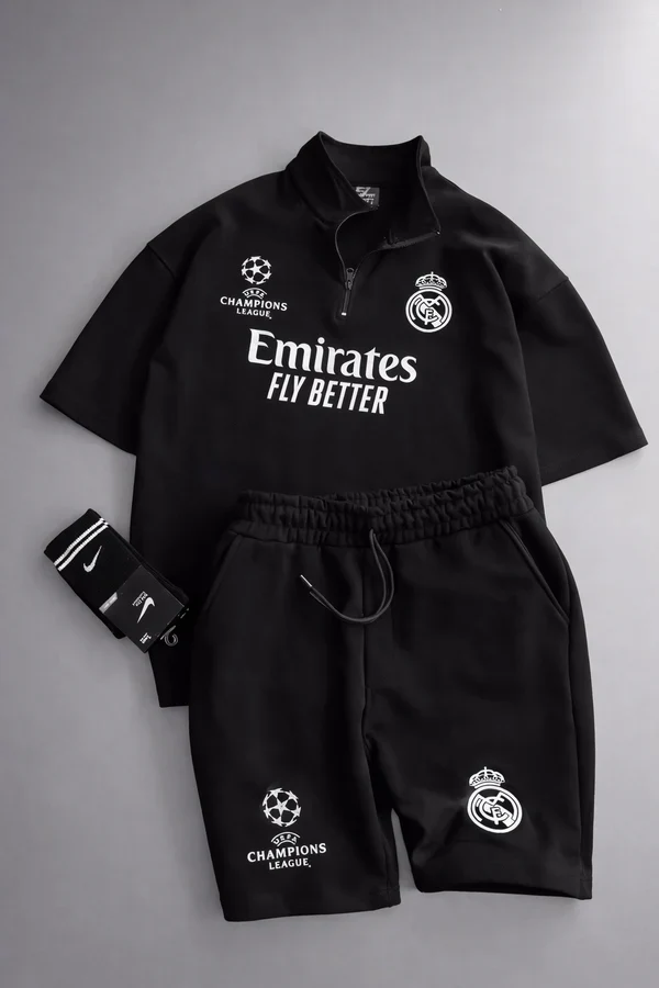 MENS FOOTBALL INSPIRED SET – SLIM FIT HALF ZIP & SHORTS MMSS-16 - Image 2