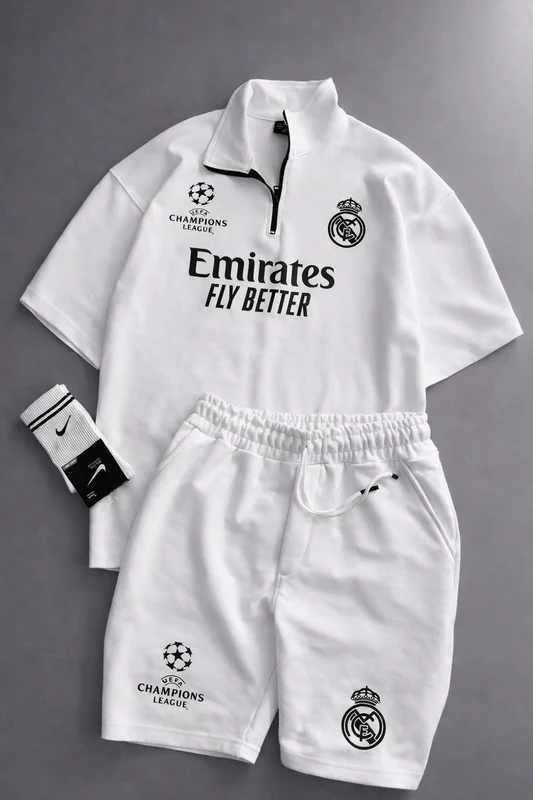MENS FOOTBALL INSPIRED SET – SLIM FIT HALF ZIP & SHORTS MMSS-16 - Image 3