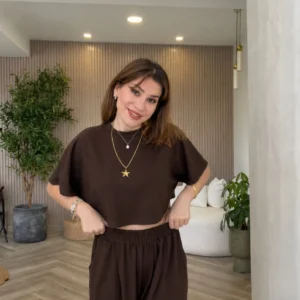 Women Oversized Crop T-Shirt & Wide-Leg Lounge Pants Co-Ord Set MWTS-39