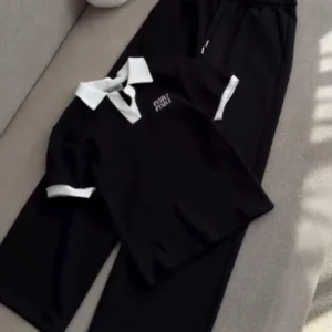 Contrast Trim T-shirt & Wide-Leg Trouser Set MWTS-43