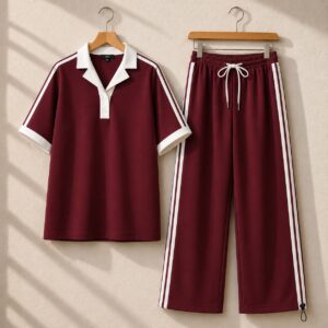 Contrast Collar Style Western 2-Pcs Summer Dry-Fit Tracksuit For Her.